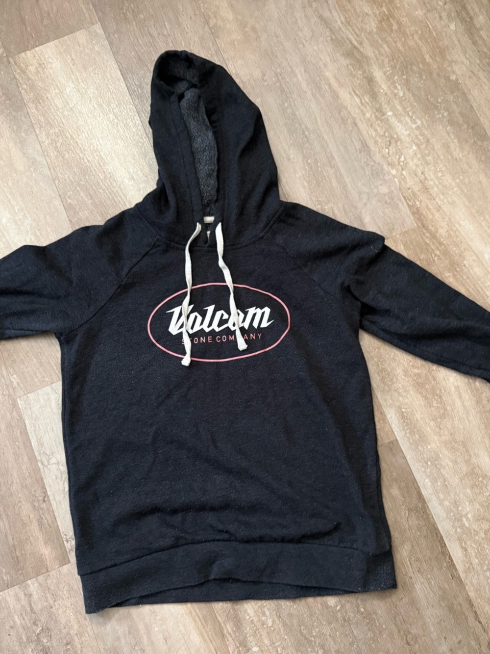 Volcom Black Hoodie with White Drawstrings